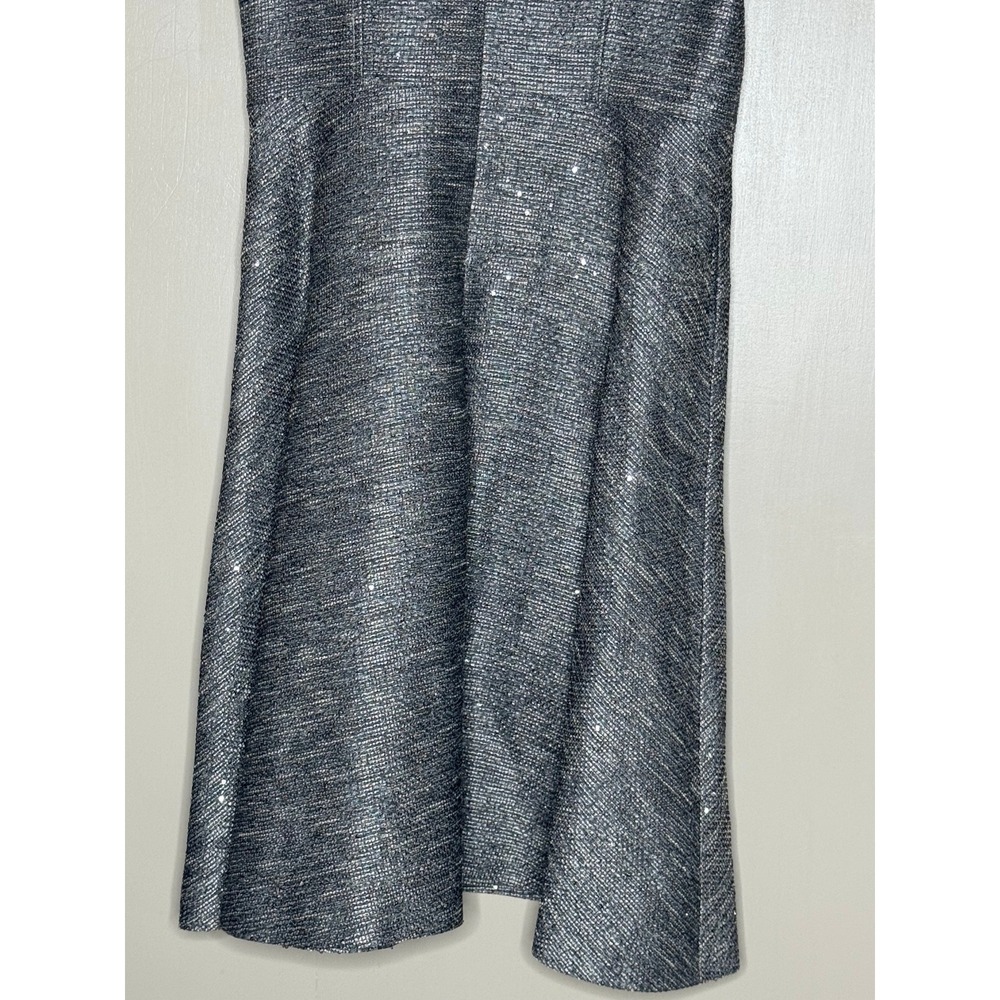 Silver Metallic Sparkle Fit & Flare Midi Dress Size 14 Cocktail Party Holiday - Picture 7 of 10